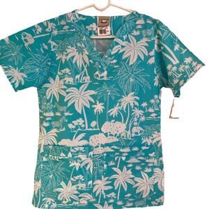 Cottonality Tropical Scrubs l beach blue and white palm trees l NWTl XS